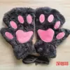Luvas de Garra de Gato Pelúcia Meio Dedo Patas de Urso Luvas Sem Dedos Fofas Femininas Veludo Grosso Luvas de Gola Cartoon Luvas Quentes