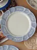 Louça Cerâmica Azul Estilo Ins com Borda de Pétalas, Alto Valor Estético, Versátil para Uso Doméstico, Tigela de Arroz de Grande Capacidade, Tigela de Sopa, Prato de Sobremesa
