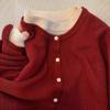 Cárdigan de punto azul marino de dos piezas falsas para mujer Primavera y Otoño 2025 Suelto Holgado Cuello redondo Suave Ceroso Chaqueta Suéter Top