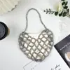 Bolso de Mano Tejido a Mano Estilo Coreano con Cuentas, Bolso Cruzado con Diseño de Nicho, Estilo Perla Artificial Calada, Bolso con Forma de Corazón para Mujer
