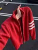 Suéter Cárdigan de Punto de Tres Barras Americano para Hombre Otoño Corte Limpio Sensación de Alta Gama Estilo Perezoso Chaqueta Abrigo con Cremallera