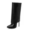 33-43 Botas Femininas Plus Size para Comércio Exterior Europeu e Americano, com Salto Fino Ultra Alto, Bico Fino, Zíper Lateral, Botas de Cano Médio, Botas Calça