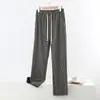 Calças de veludo cotelê xadrez de perna larga para outono e inverno, calças casuais femininas de cintura alta com elástico, calças retas emagrecedoras, calças casuais versáteis