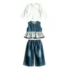 Conjunto de tres piezas de mezclilla de doble botonadura estilo coreano para niñas, nueva colección primavera/otoño 2026, atuendo moderno y elegante para niñas pequeñas