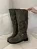 Botas altas estilo cinturón coreano Chuyuji para mujer, nuevo modelo otoño e invierno 2026, punta redonda, estilo equitación, tacón grueso, adelgazantes, por debajo de la rodilla