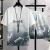 Conjunto de Duas Peças Masculino Verão 2025 Tendência Gradiente Casual Esportivo Jovem Moda Versátil Camiseta de Manga Curta e Shorts