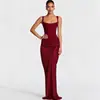 Amazon 2026 Nuevo Vestido Largo Bodycon Elegante de Estilo Europeo y Americano, sin Mangas, de Cintura Alta, con Lazos, Ajustado, con Pliegues Tridimensionales y Patchwork para Mujer