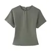 Roupas femininas transfronteiriças 2026 nova moda europeia e americana slim fit com recortes manga curta gola redonda conjunto de camisa + calça longa para mulheres M6060