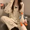Pijama de Primavera y Otoño para Mujer, Estilo Coreano Oso Cereza Dulce Conjunto de Dos Piezas, Estilo Holgado y Perezoso, Ropa para Casa, Exclusivo Transfronterizo, Se Puede Usar Afuera