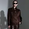 Chaqueta de motociclista vintage de gamuza, nuevo estilo de otoño, corte relajado americano, cuello solapa, cremallera diagonal, chaqueta de trabajo genial y elegante
