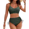 Nuevo Bikini de Dos Piezas Traje de Baño para Mujer Comercio Exterior Europeo y Americano Ajustado de Cintura Alta Sexy para Aguas Termales Traje de Baño Transfronterizo En Stock