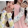 Mangas de Hielo con Flores para Mujer Mangas de Seda de Hielo Estilo Hyuna Mangas de Hielo Edición Estudiante Lindas Transpirables Dibujos Animados Finas Ins Verano Chica Caliente