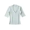 Estilo Deseo Puro Cuello en V Profundo Ajustado Manga Corta Primavera/Verano 2026 Nuevo Versátil Manga Media Ceñidor de Cintura Adelgazante Camiseta Top para Mujer
