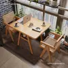 Conjunto de Mesa e Cadeiras de Madeira Maciça de Três Peças em Estilo Antigo para Apartamentos Pequenos, Mesa de Jantar Quadrada de Camada Dupla, Mesa de Chá para Lazer na Varanda