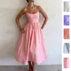 Vestido de verano transfronterizo europeo y americano para mujer, elegante vestido de tirantes con cintura ceñida, plisado, color liso, dobladillo amplio, personalizable para comercio exterior