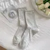 Meias de Malha Finas Cor Creme de Verão para Meninas, Meias Tubulares Vazadas com Coração Estilo Ins, Meias Sem Costura com Punho Solto Série Miu Jk