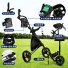 Carro de Bolsa de Golf Pgm de Tres Ruedas con Freno Plegable Bolsa de Almacenamiento Portavasos para Paraguas Portavasos para Bebida con Asiento