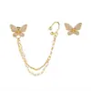 Broche de Plata 925 Pendientes para Mujer Zirconia de Alta Calidad Cadena de Perlas Mariposa Clip de Oreja con Borla Clip de Oreja de Perla Integrado