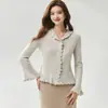 Cashmere 100% puro, nova coleção outono 2026, cardigã de renda com decote V, suéter de tricô simples e elegante feminino
