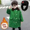 Abrigo de Algodón Estilo Militar para Niños, Chaqueta Gruesa de Invierno de Longitud Media para Niños, Abrigo Acolchado de Algodón Color Verde Militar del Noreste con Forro Polar para Niños Pequeños