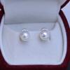 Pendientes de Perla Redonda Blanca Fuerte Luz Defecto Fino 8-9mm de Agua Dulce y Salada de Oro G18K Pendientes Simples de Pestañas