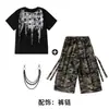Ropa de Performance Infantil para Street Dance Hip-Hop Niños y Niñas Conjunto de Shorts Camuflados Moderno Genial Atuendo de Hip-Hop para Performance Infantil