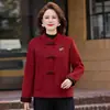 Roupa de Maternidade Novo Estilo Chinês Bordado de Cereja Casaco de Lã Estilo Chinês Botão de Sapo Solto Curto Bloco de Cores Manga Dobrada Casaco de Lã Dupla Face