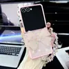 Adequado para Capa de Celular Samsung Zflip7 com Flash em Arco e Diamantes Zflip5 / 40% de Desconto Tela Empilhada Corrente para Celular Capa Protetora Anti-Queda