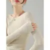 Yangzi Hilo Textura Lana Sin Costuras Ajustado Ropa Interior para Mujer Invierno 2025 Cuello Redondo Suéter Básico de Capa Gris