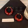 Pendientes de esmalte rojo Ancola, estilo retro, ligeros y femeninos, de lujo, de alta gama, para otoño e invierno 2024.