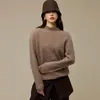 Suéter de Tricô Acetinado de Lã Cashmere Peça Única Gola Meia-Alta para Mulheres Outono Inverno Camada Base Simples Peça de Tricô Top