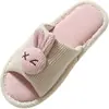 Novas Chinelos de Linho Cartoon Outono Feminino Tecido Interno Casa Chinelos Fofos Estilo Casal Leve Confortável Meia Chinelo