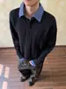 Suéter de Tricô Duas Peças com Trança Estilo Retro Americano, Gola V para Homens e Mulheres, Top de Tricô Versátil Casual Outono e Inverno, Estilo Old Money