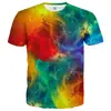 Camiseta de manga curta estampada digitalmente em 3D, popular no exterior, para o verão, solta, com efeito estereoscópico 3D para olho nu, sucesso europeu e americano