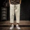 Pantalones Casuales de Seda Helada Estilo Nuevo Verano 2026, Pantalones de Trabajo para Hombre, Pantalones Cropped Holgados Rectos con Cordón, Delgados de Secado Rápido, Estilo de Moda