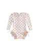 6-12M,12-18M,18-24M,2-3A3-4A maiô infantil estampado xadrez com renda na parte de trás da perna