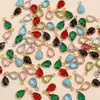 Colgante de gota de agua de acero inoxidable con diamantes, chapado en oro de 18 quilates con piedra de cristal de color en forma de corazón, colgante accesorio para joyería DIY