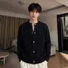 Estilo Old Money Suéter Cardigan Gris Chaqueta para Hombre Otoño Retro Americano Tejido Pesado Material de Canalla Guapo Esposo Top