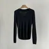 Top de Tricô Fino com Decote em V Beishan Árvore de Paulownia para Mulheres Outono Emagrecedor Manga Longa Camada Base P203