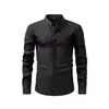 Camisa Masculina Retro de Linho Imitado com Gola Alta e Manga Longa, Camisa Social de Negócios Anti-Amassar de Alta Qualidade, Camisa Fina de Verão para Homens