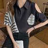 Comercio Exterior 2026 Verano Nuevo Diseño Rayas Patchwork Moda Simple Casual Ligero Manga Corta Camisa Top para Mujer