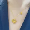 Collar Colgante Candado de Bendición Candado de Paz con Patrón de Nube Estilo Chino Clásico para Mujer, Cadena Clavicular Hueca Dorada de Moda
