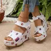 Sandalias de cuña de plataforma gruesa para mujer, que aumentan la altura, nuevas de verano 2026, talla grande, sandalias casuales con cierre de velcro para comercio exterior