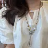 Coleção de Colares Mais Vendidos de Jingdezhen Novo Estilo Étnico Chinês Corrente Longa de Suéter de Cerâmica Acessórios com Pingente de Estilo Antigo para Mulheres