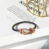 [15] Pulseira de Couro Tecida com Fivela de Ferradura Europeia e Americana com Cabeça em U de Diamante com Fecho Magnético para Homens e Mulheres