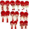 Elástico de Cabelo de Pelúcia Infantil Cabelo Vermelho Corda de Cabelo Vermelha Adorno de Ano Novo para Menina Corda de Cabelo Estilo Chinês Flor de Cabeça Cabelo para Hanfu Traje Tang
