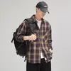 Camisa xadrez retro clássica americana para homens, manga longa, nova marca trendy casual britânica 2026 jaqueta camisa para primavera e outono para homens