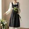 Delantal de Estilo Campestre para Mujer Cocina Uso Doméstico Impermeable Delantal Largo de Cintura Cafetería Floristería Salón de Uñas Comercio Exterior Ropa de Trabajo