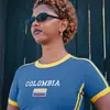 Amazon Verano Nuevo Ajuste Delgado Bandera Nacional Bordada Manga Corta Camiseta de Jersey para Mujer Copa del Mundo Venta al por Mayor