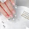 Accesorios de Uñas Trendy de Lazo Estilo Francés Plateados, Decoraciones de Uñas Hechas a Mano de Aleación con Pedrería Súper Brillantes